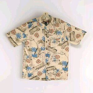 Havana Jacks Cafe Silk Hawaiian Short Sleeve Men Medium Button Up Shirt St Barts